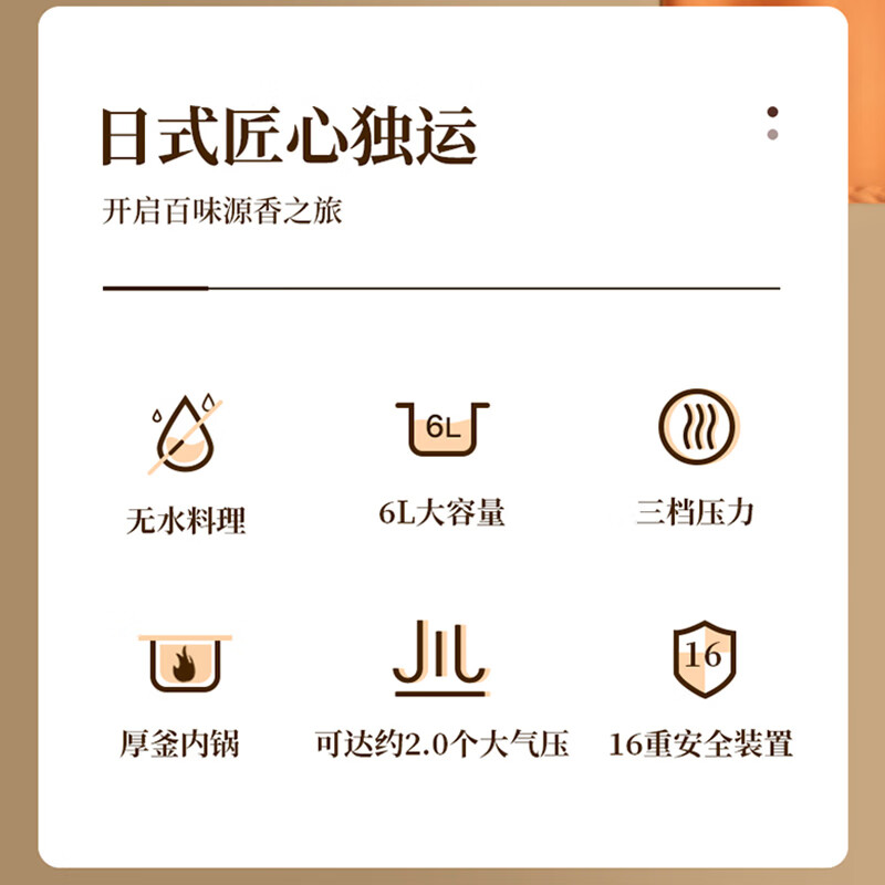 松下（Panasonic）6L电压力锅 智能高压锅 电压锅 多功能能压力煲 电饭锅 智能预约 SR-S60K8