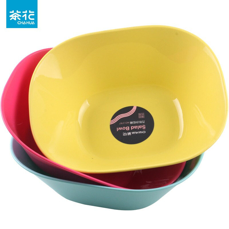 茶花（CHAHUA） 茶花水果盘果盆客厅沙拉水果盆塑料创意时尚沙拉碗 2787方形颜色随机3个