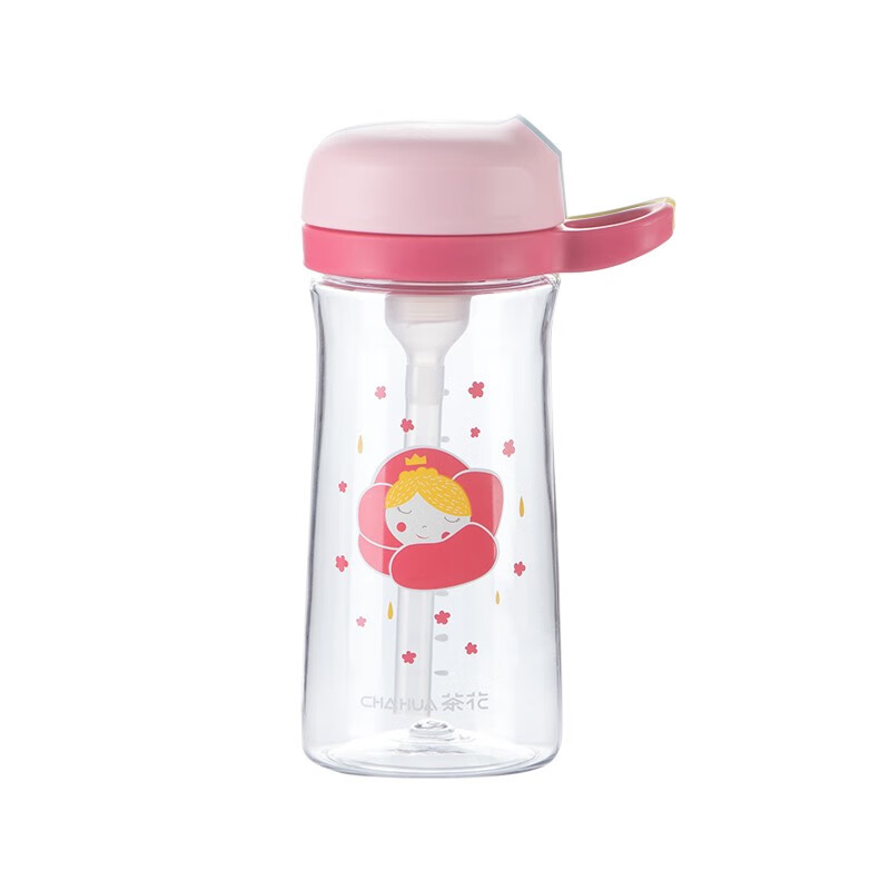 茶花tritan可爱儿童吸管杯夏季大容量宝宝幼儿园塑料防摔便携 红色