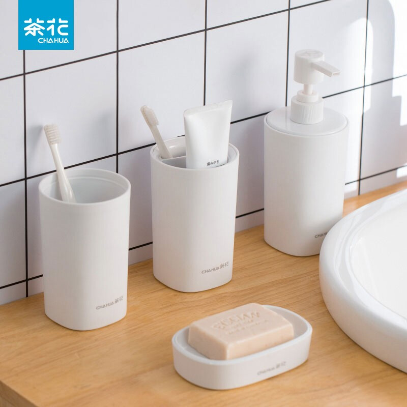 茶花艾特斯简约卫浴组合5件套装纯白简约磨砂漱口杯皂盒马桶刷套装 皂盒