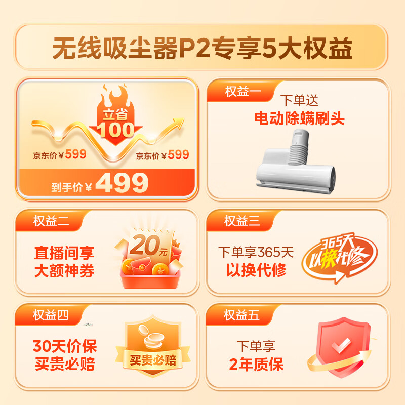 美的（Midea）吸尘器家用 P2 无线手持 小型大功率无线无绳宠物家庭适用