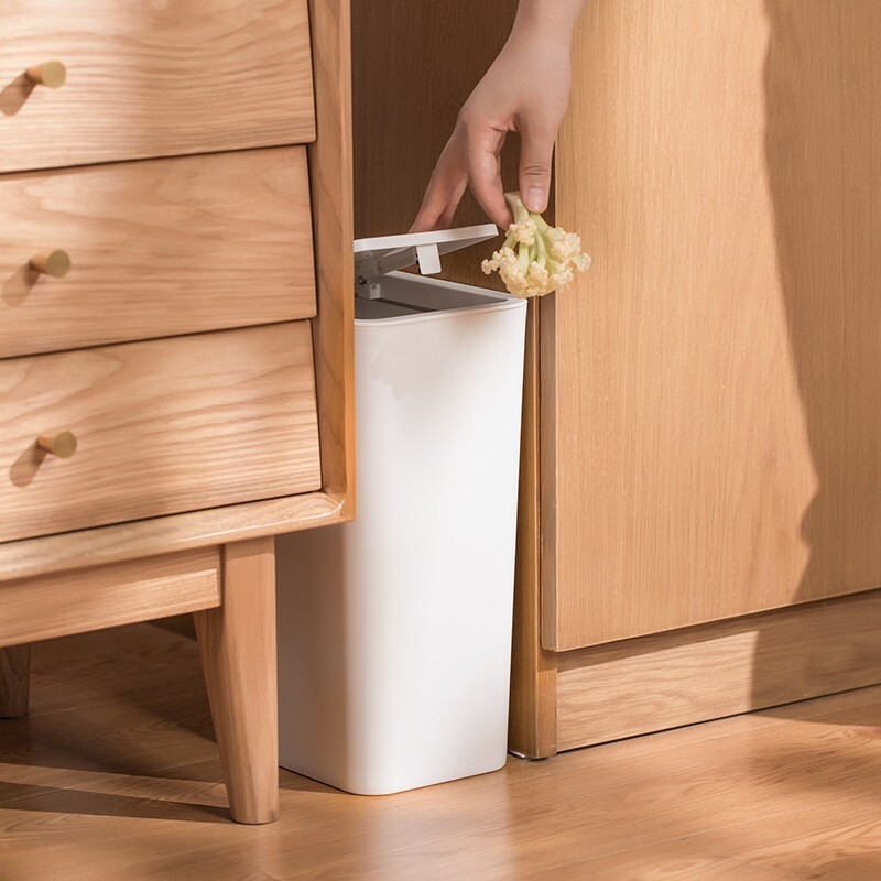 茶花大号弹盖式垃圾桶分类创意办公室客厅卧室家用带盖塑料桶 茶花白