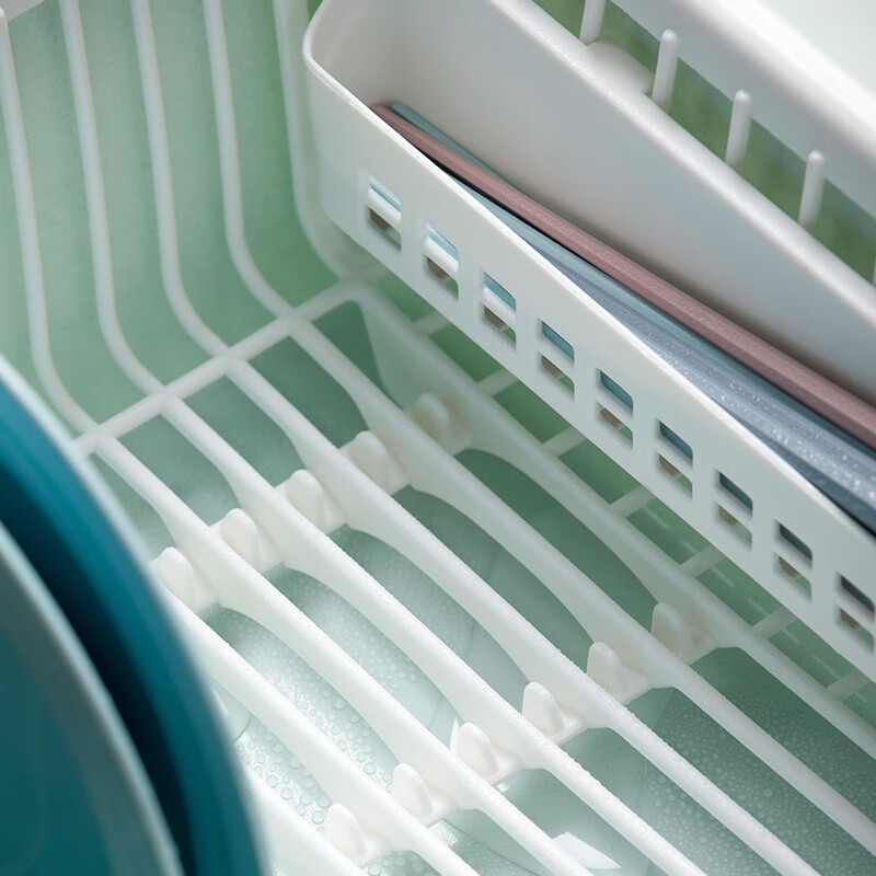 茶花（CHAHUA） 茶花欧式带盖碗碟架放碗架收纳盒沥水架装碗筷收纳箱碗柜置物 【大号】蓝色【1817可立碟/带筷筒/分体式盖】