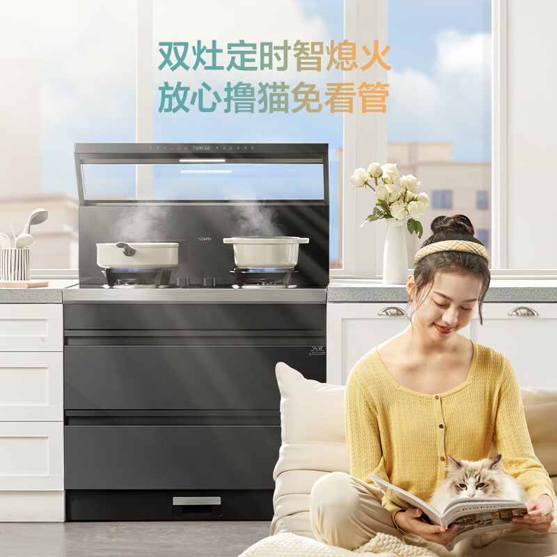 美的（Midea）出品 华凌小透明集成灶 变频21风量千帕强压 5.2KW燃气灶双灶定时 自清洁 二星消毒 WD26S 天然气