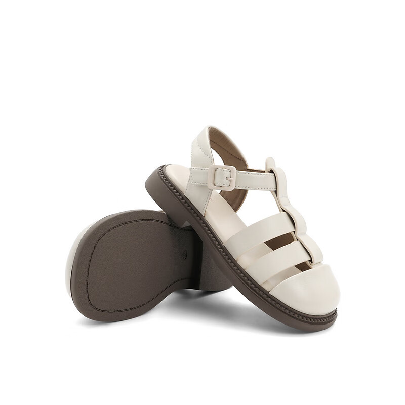 百丽休闲猪笼鞋童鞋2023夏季新商场同款镂空罗马凉鞋81900B73 米白 28