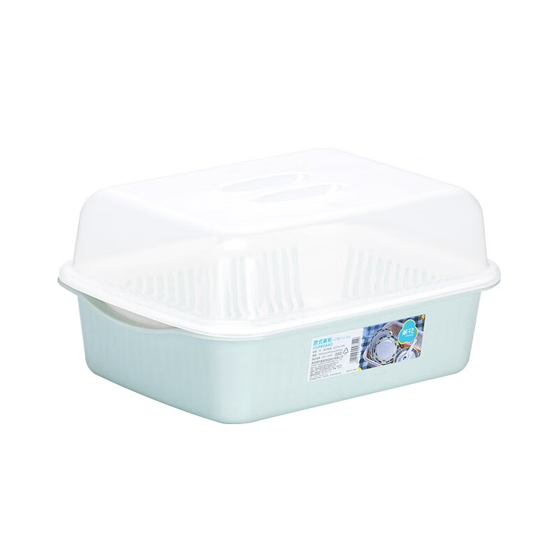 茶花（CHAHUA） 茶花欧式带盖碗碟架放碗架收纳盒沥水架装碗筷收纳箱碗柜置物 【小号】1818绿色35*26.3*16.5cm