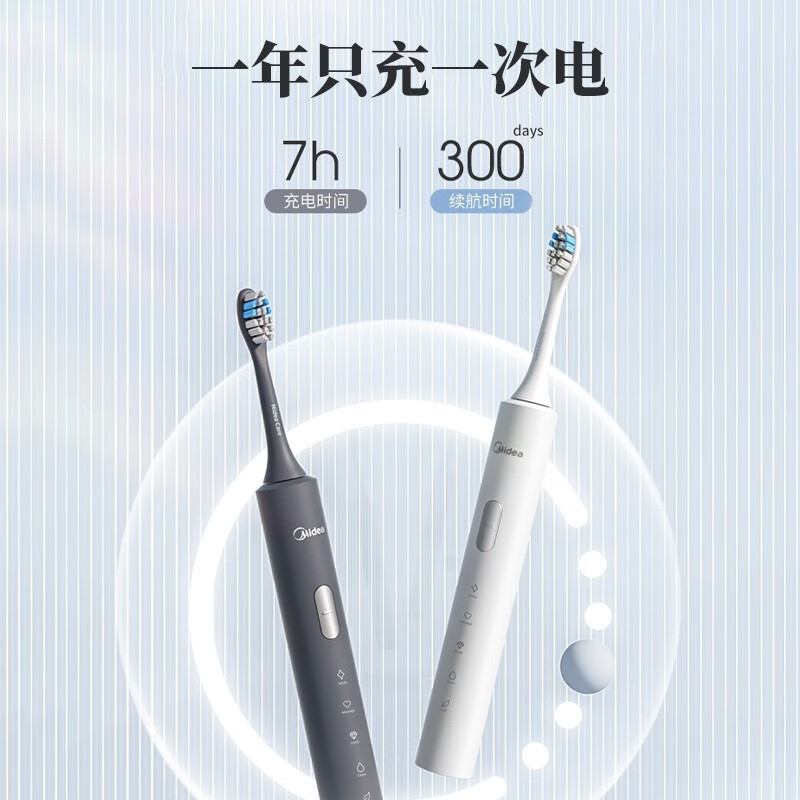 美的（Midea）电动牙刷成人 声波震动 300天续航+冲牙器冲牙器 洗牙器 口腔呵护清洁套装 S1P+BJ0102