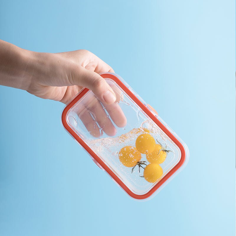 茶花冰箱收纳盒水果保鲜盒专用厨房塑料长方形冷冻食品密封盒 【1150ML】橙色