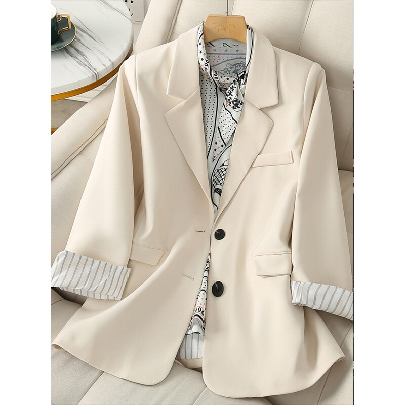 忆轶 小西装外套女装春秋季新款韩版职业休闲时尚气质宽松女神范西服上衣女 杏色 S