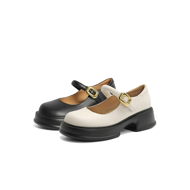百丽JK学院风玛丽珍鞋女23秋季新商场同款羊皮休闲单鞋A3U1DCQ3 黑色 37