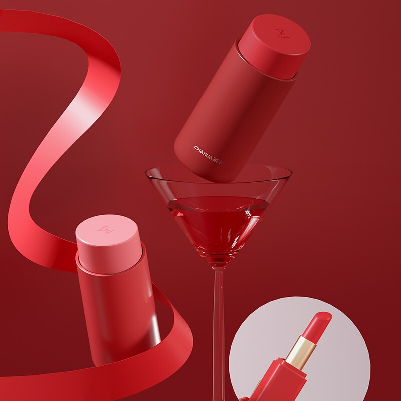 茶花mini口红保温杯女随手随行杯夏季便携个性潮流创意可爱水杯 番茄红