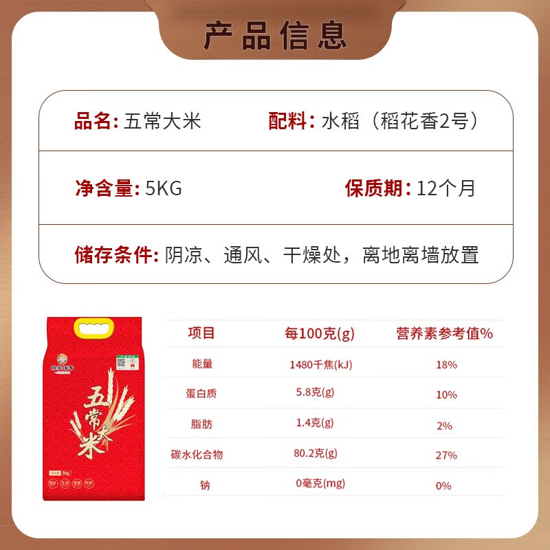 邻家饭香 五常大米 原粮稻花香2号 五优稻4号 龙凤山核心产区 一级产区 5kg 1袋装