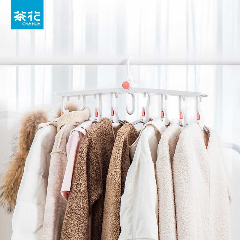 茶花多功能衣架收纳神器衣架子挂衣架家用晾衣架多层折叠 红点白体