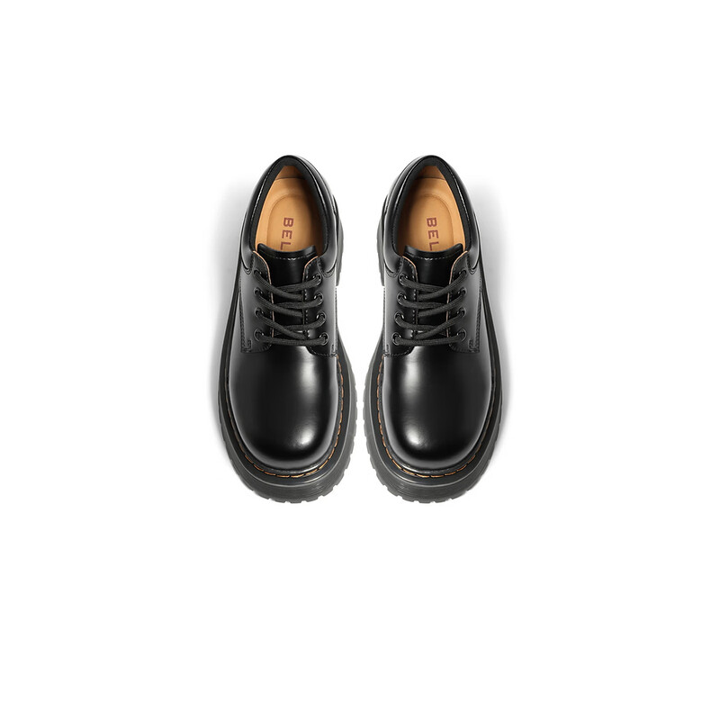 百丽英伦风牛津鞋女2023秋季新款粗跟高复古皮鞋B1565CM3预售 黑色 35