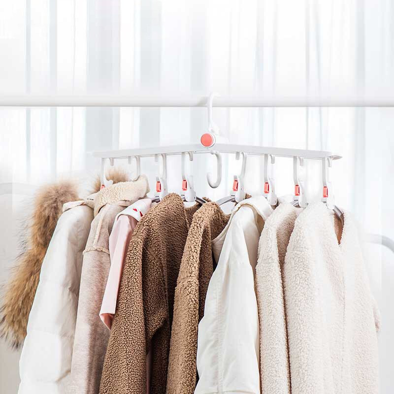 茶花多功能衣架收纳神器衣架子挂衣架家用晾衣架多层折叠 红点白体