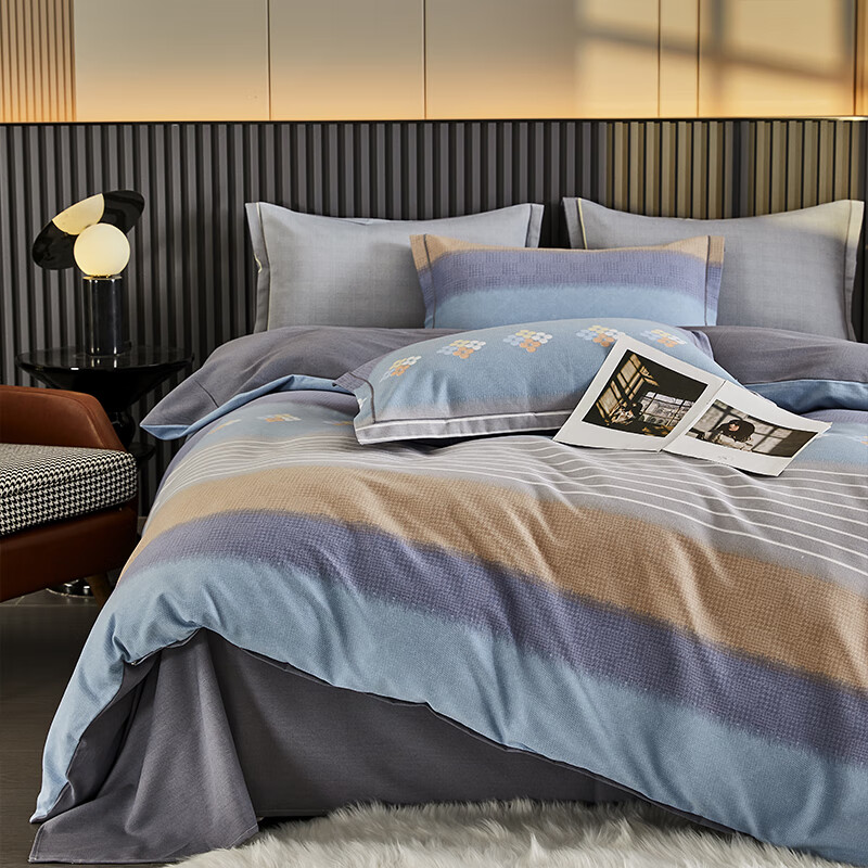 洁丽雅 经典磨毛四件套简约风200*230cm秋冬款床品 半糖主义