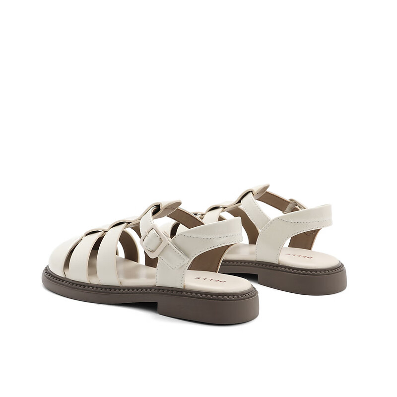 百丽休闲猪笼鞋童鞋2023夏季新商场同款镂空罗马凉鞋81900B73 米白 28