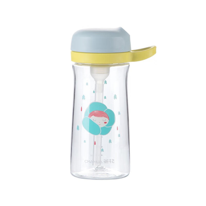 茶花tritan可爱儿童吸管杯夏季大容量宝宝幼儿园塑料防摔便携 红色