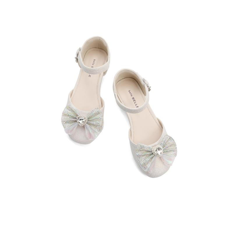 百丽包头水晶童鞋女商场同款时尚蝴蝶结公主鞋22107B72 米色 30