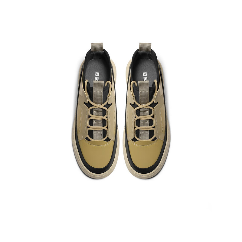 百丽时尚撞色休闲鞋男2023冬季新款厚底舒适高帮板鞋低靴A1259DD3预售 黄色 38