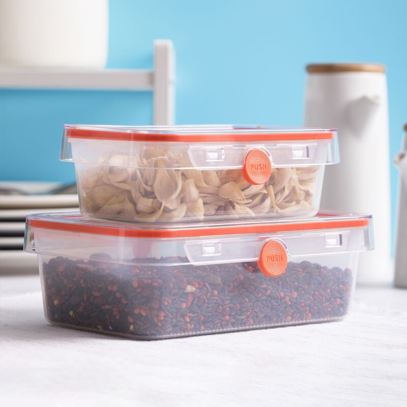 茶花冰箱收纳盒水果保鲜盒专用厨房塑料长方形冷冻食品密封盒 【1150ML】橙色