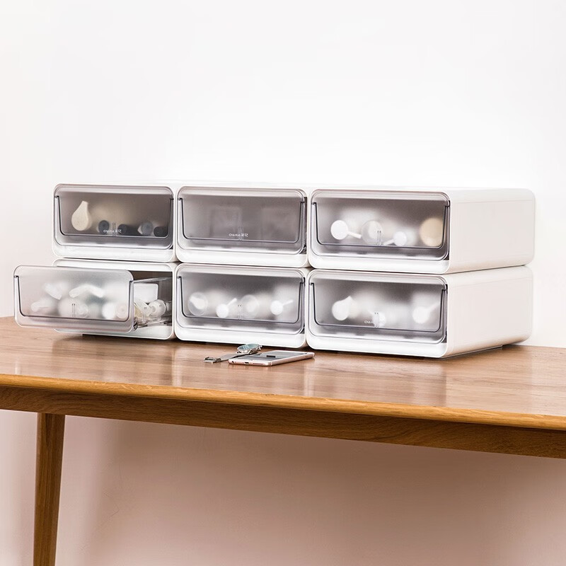 茶花收纳箱抽屉式衣柜内桌面收纳盒自由组合家用塑料整理箱衣服储物箱 【两个装】中号【34.7*25.7*13.9cm】