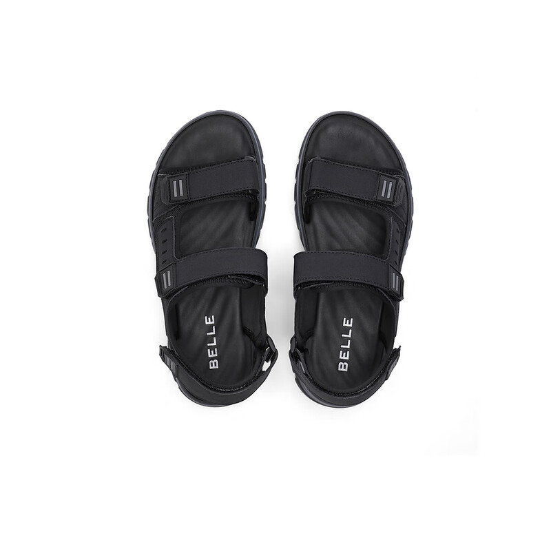 百丽户外休闲鞋男2023夏新商场同款魔术贴运动沙滩凉鞋8BD01BL3 黑色 40