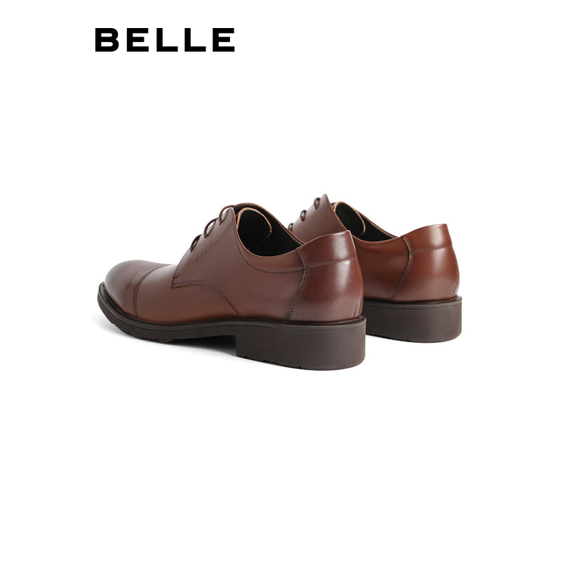 百丽正装鞋男皮鞋牛皮圆头婚鞋商务休闲皮鞋3UX01CM5 棕色 43