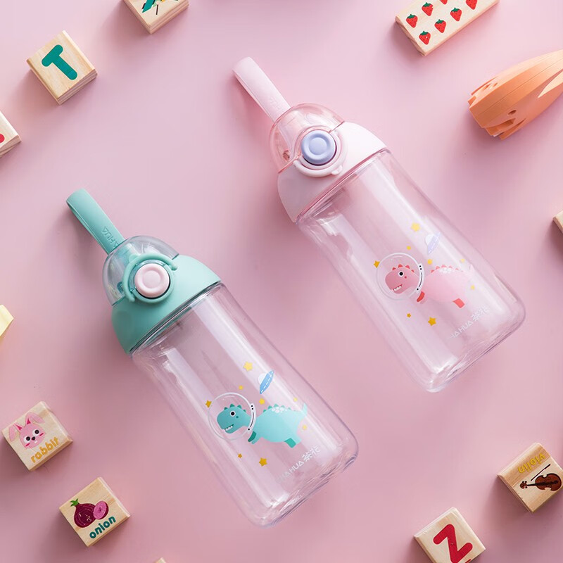 茶花塑料水杯运动旅行便携简约水壶学生弹盖优孚随行杯 【粉色050020】680ml 1个装