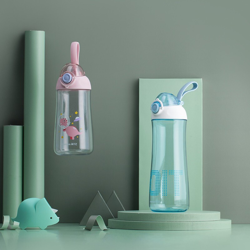 茶花塑料水杯运动旅行便携简约水壶学生弹盖优孚随行杯 【粉色050020】680ml 1个装