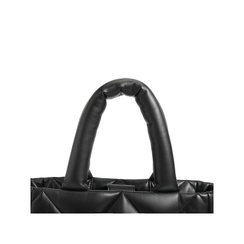 百丽时尚柔软撞色羽绒大容量托特包单肩斜挎手提包X6441DX2 黑色 F