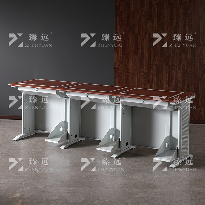 臻远ZY4012424隐藏式翻转电脑桌培训桌办公桌C款三人位