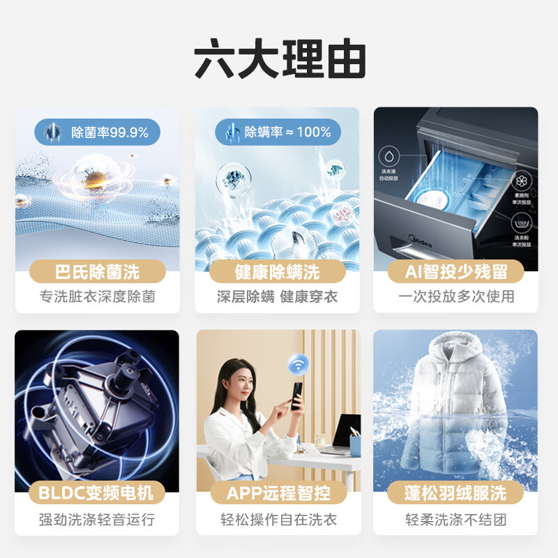 美的（Midea）滚筒洗衣机全自动 VC33 炫彩 智能投放 除螨除菌洗 高温筒自洁 简尚系列 10公斤 MG100VC33WIY