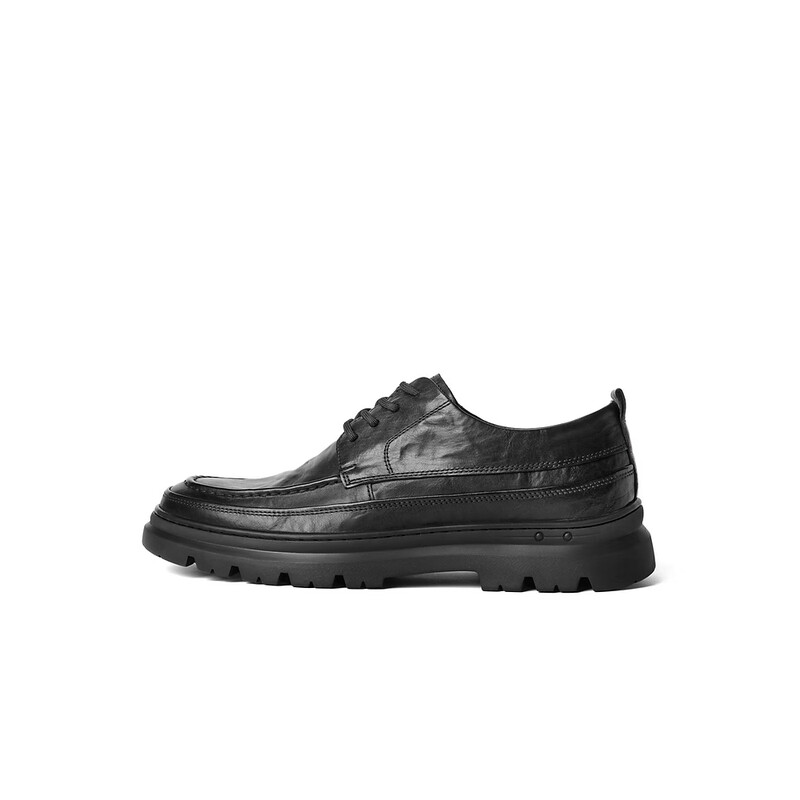 百丽时尚通勤商务鞋男2023冬季新牛皮褶皱质感休闲皮鞋D7X02DM3预售 黑色 38