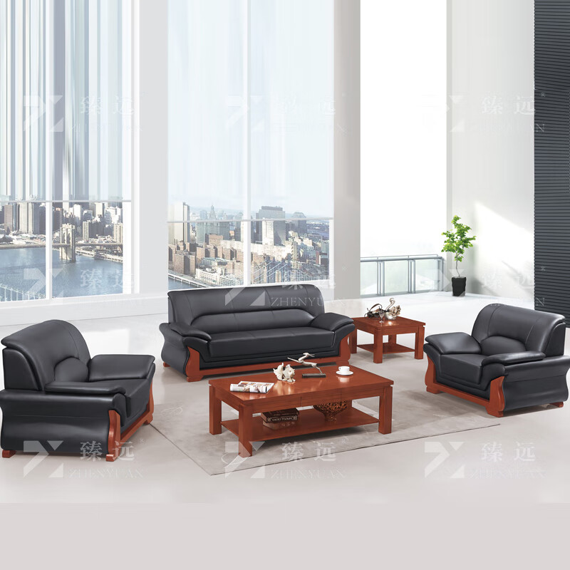 臻远ZYJJ-80287办公沙发茶几组合办公室简约会客接待沙发牛皮三人位