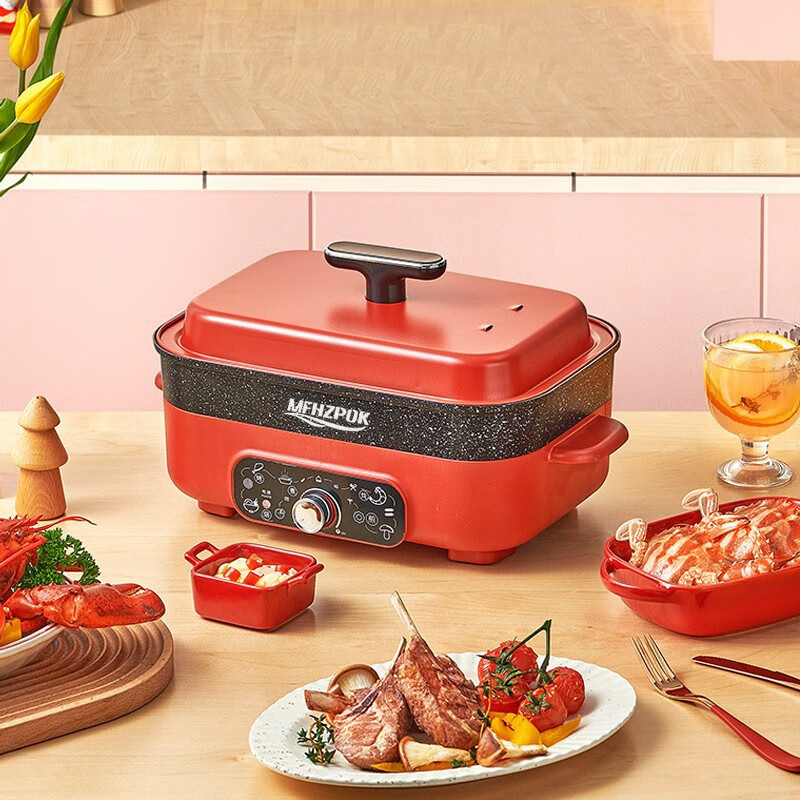 摩飞电器（MFHZPOK） MF-202B多功能料理锅4.5L大容量家用多用锅蒸煮炒煎锅一体锅 白色