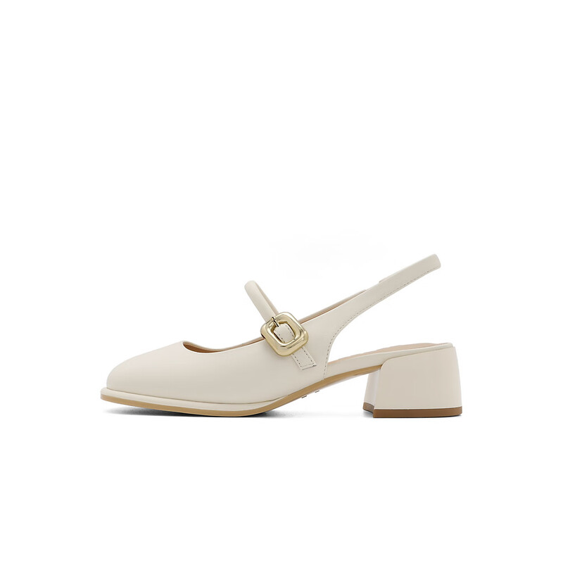 百丽膨胀一字带包头凉鞋女2023秋季新款简约时装凉鞋B1463CH3 米白 36