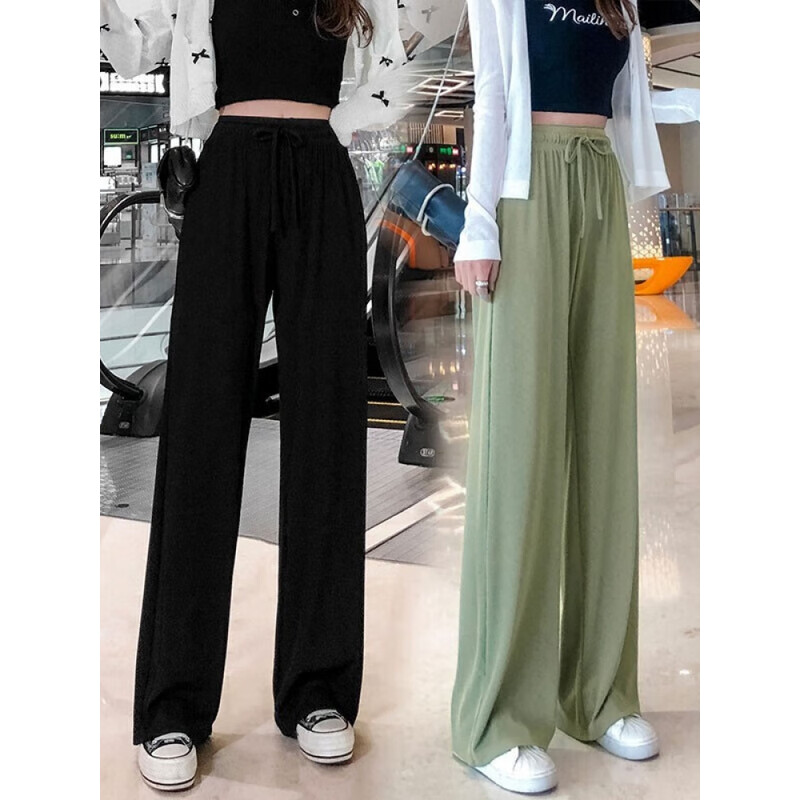 冰丝夏款阔腿裤女高腰垂感女装新款夏季宽松直筒坠感拖地休闲裤子  XX