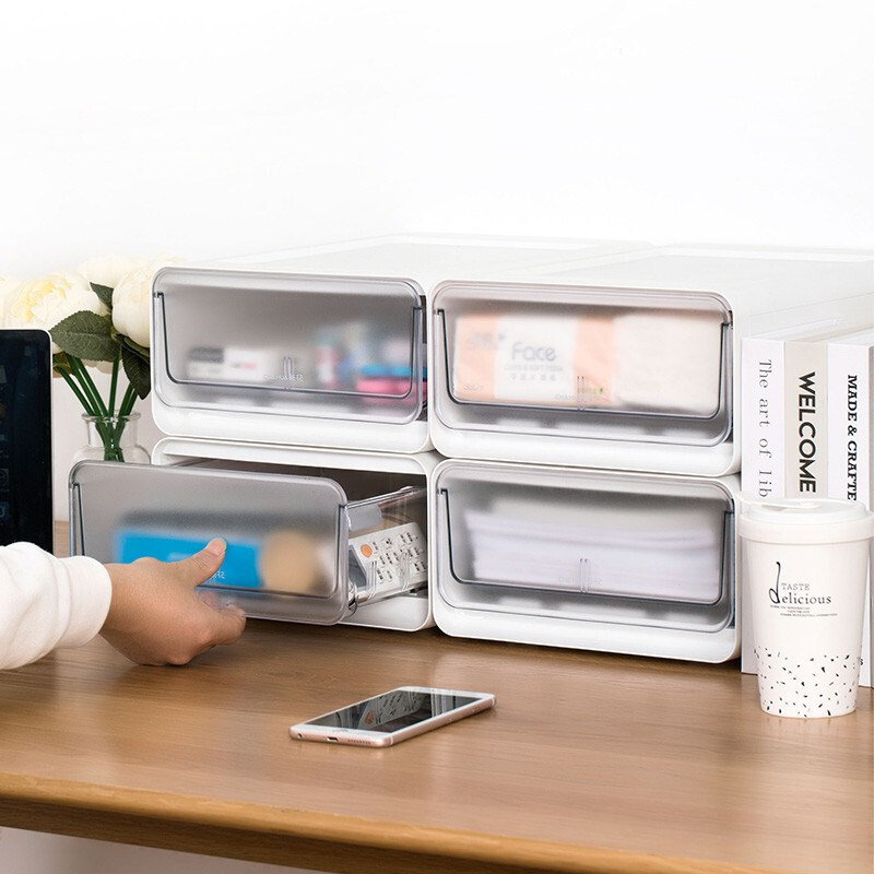 茶花收纳箱抽屉式衣柜内桌面收纳盒自由组合家用塑料整理箱衣服储物箱 【两个装】中号【34.7*25.7*13.9cm】