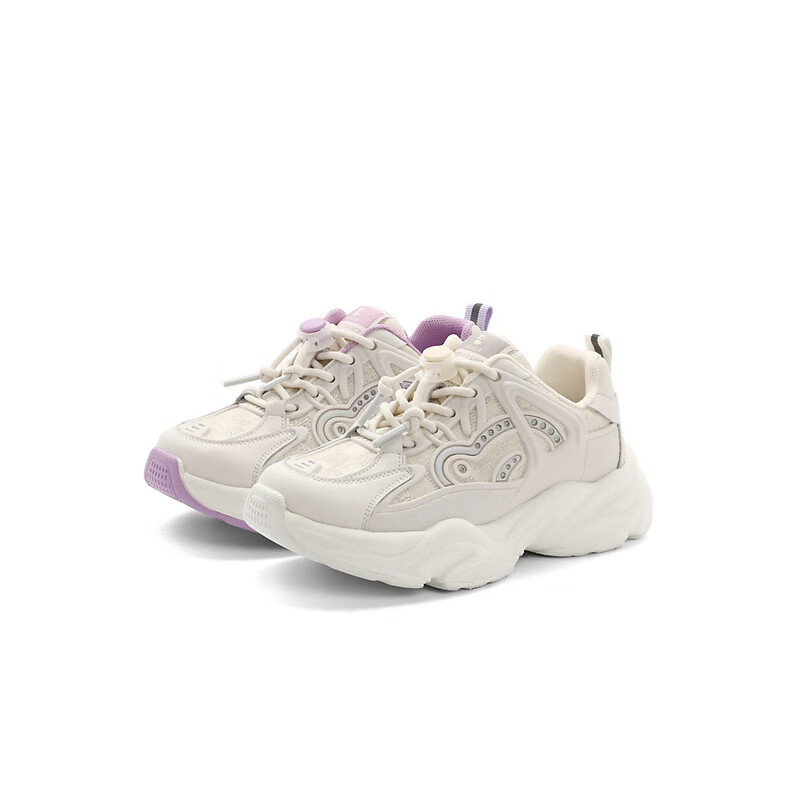 百丽休闲运动鞋童鞋2023春季新商场同款系带老爹鞋A8172A83 米色 35
