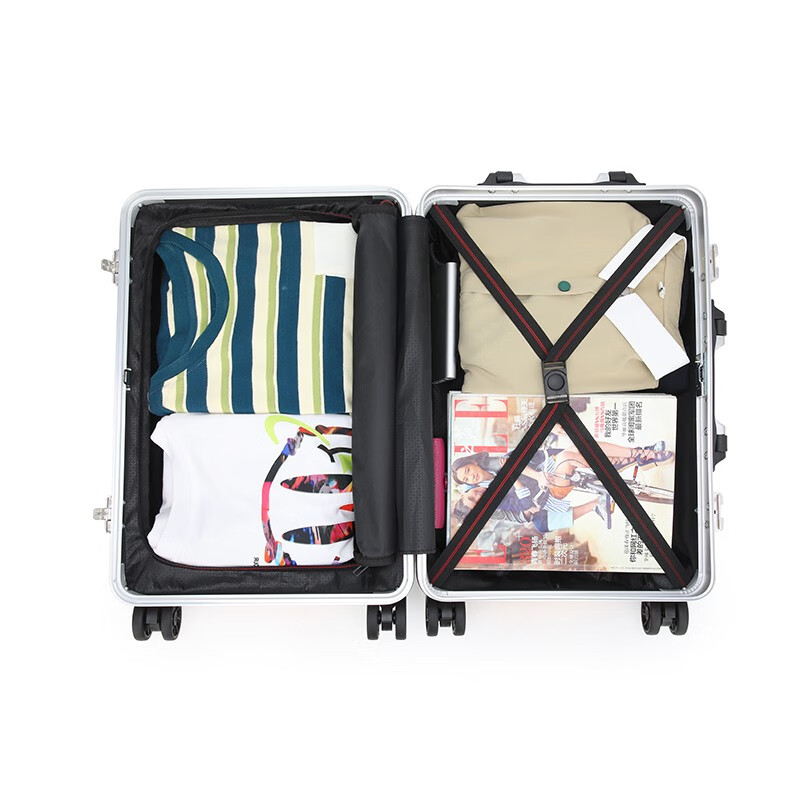 恒源祥（HYX）机甲铝框箱拉杆箱行李箱旅行箱女男学生结实耐用密码皮箱子24英寸 黑色 20寸