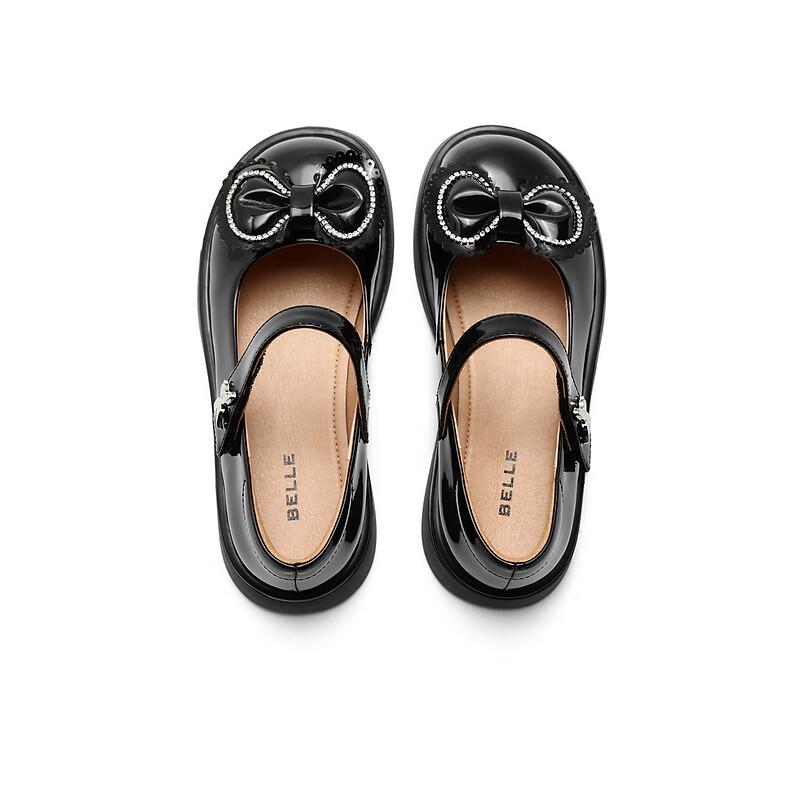 百丽可爱蝴蝶结皮鞋童鞋2023春季新商场同款漆皮单鞋3NR12A83 黑色 34