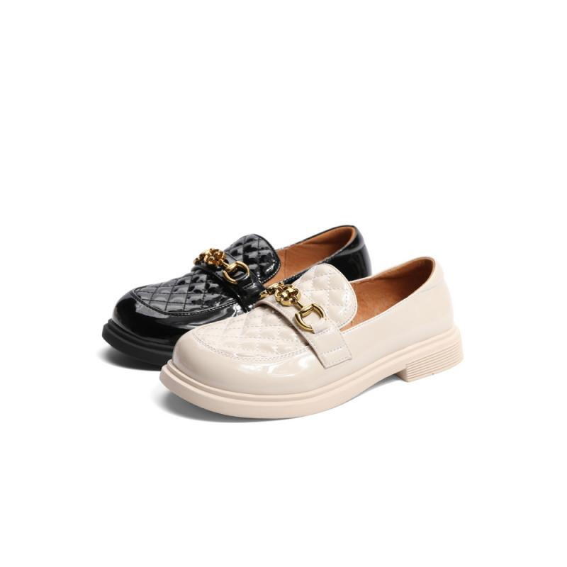 百丽复古童鞋女商场同款一脚蹬英伦风皮鞋BL150C82 黑色 33