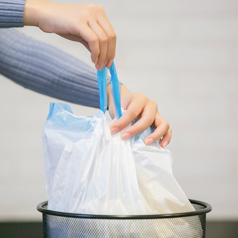 盛扬抽绳垃圾袋 18μm加厚款 45*50cm 3卷60只 自动收口 手提中大号 家用卧室厨房卫生间