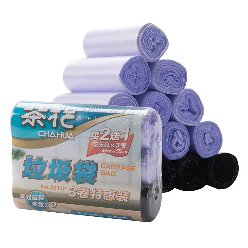 茶花 加厚垃圾袋大号点断式 清洁袋3214P 【大号45*55cm】【3卷共75只】