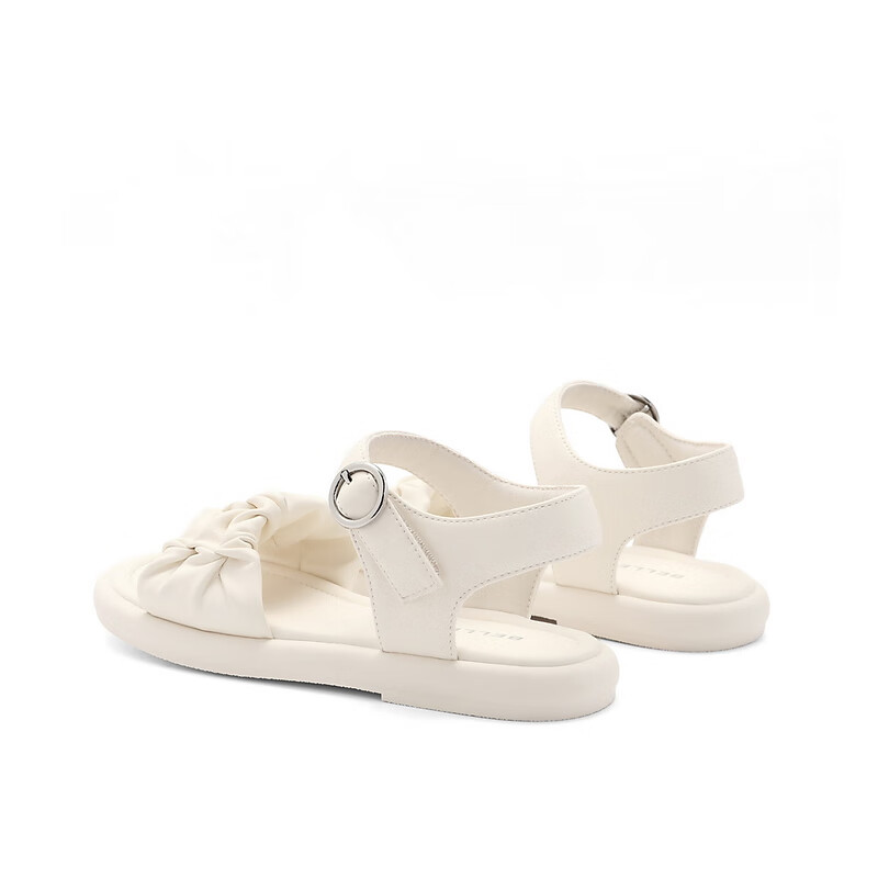 百丽褶皱一字带凉鞋童鞋2023夏季新商场同款简约休闲凉鞋92358B63 米色 32