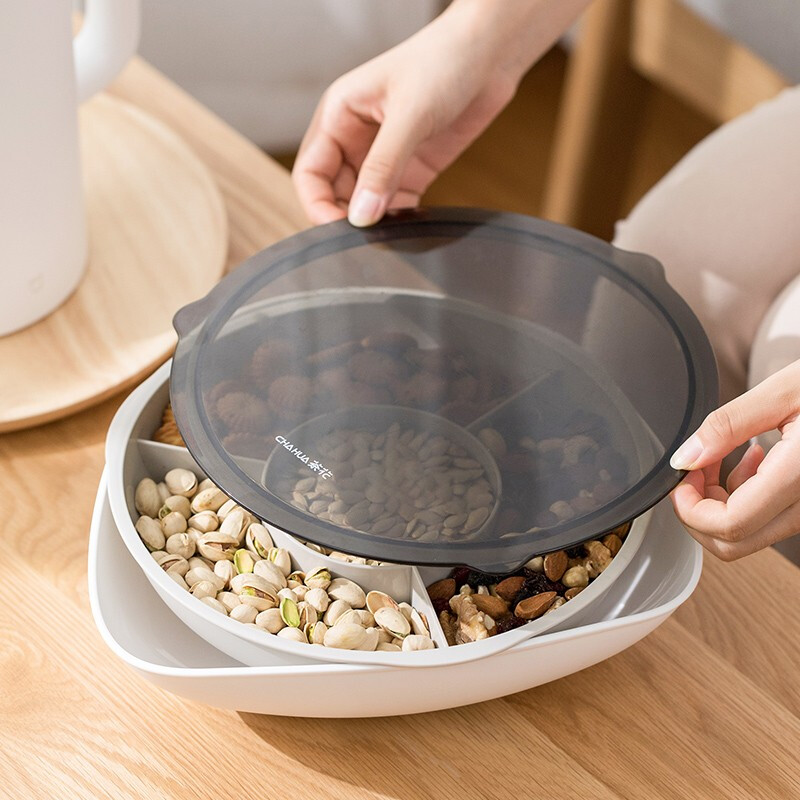 茶花梅勒迪多功能干果盘零食盘透明客厅水果盘 透明棕