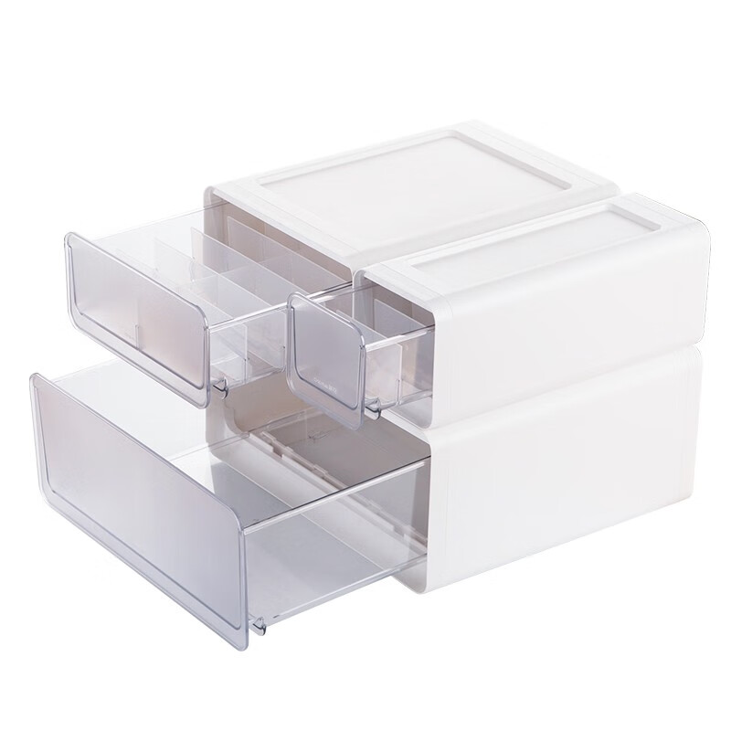 茶花收纳箱抽屉式衣柜内桌面收纳盒自由组合家用塑料整理箱衣服储物箱 【两个装】中号【34.7*25.7*13.9cm】