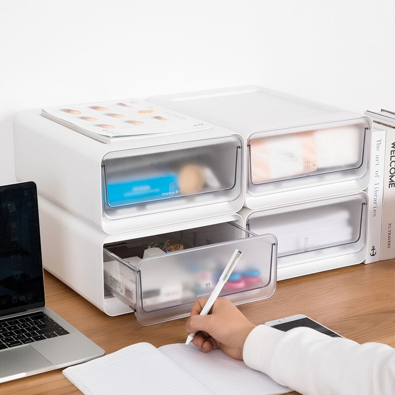 茶花收纳箱抽屉式衣柜内桌面收纳盒自由组合家用塑料整理箱衣服储物箱 【两个装】中号【34.7*25.7*13.9cm】