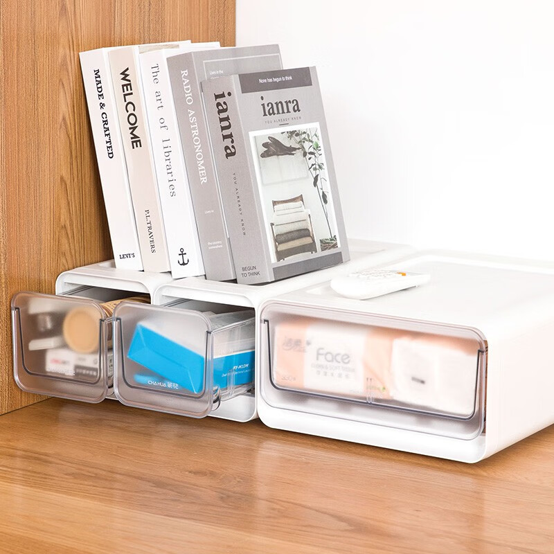 茶花收纳箱抽屉式衣柜内桌面收纳盒自由组合家用塑料整理箱衣服储物箱 【两个装】中号【34.7*25.7*13.9cm】